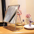 Miniatyrbillede 2 af 5: Makeup Spejl, dekorativt Makeup Spejl Kosmetisk Spejl, firkantet Toiletbordsspejl Dekorative Spejle Rosaguld Finish Bord Spejl Enkeltsidet 360 Roterbar