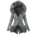 Miniatyrbilde 1 av 5: Fleeceforet hettejakke med snøring i midjen, høst vinter bomullsjakke, hette, slank, varm glidelås 2XL Gray