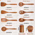 Miniatyrbillede 2 af 7: 9 Dele Træ Køkkenredskabssæt, Teak Køkkenredskaber med Holder, Træske og Non-Stick Træspatel