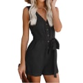 Miniatyrbild 2 av 4: Kvinnors V-ringning Casual Kortärmad Linne Korta Rompers Jumpsuits Black 3XL
