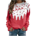 Miniatyrbillede 1 af 5: Langærmede juletoppe til kvinder, løse og behagelige O-hals pullovers style 4 XL