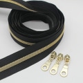 Miniatyrbillede 2 af 5: #5 Guld Metallic Nylon Lynlåse På Meter Mål Bulk 10 Meter Sort Bånd Med 25 stk. Guld Slidere Til DIY Syning Skrædder Håndværk Taske (sort)