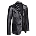 Miniatyrbild 1 av 5: Herr Casual Notch Krage 2 Knapp Slim Faux Läder Blazer Kostym Jacka Black 4XL