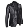 Miniatyrbilde 1 av 5: Uformell Blazerjakke i Faux Skinn for Menn med Hakket Krage og 2 Knapper, Slim Fit Black XL