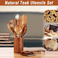 Miniatyrbild 6 av 7: 9-delars Träskedsset för Matlagning, Köksredskap i Teak med Hållare, Träslev och Non-Stick Träspatel