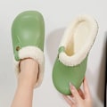 Miniatyrbillede 1 af 8: Hyggelige Vandtætte Hjemmesko Anti-skrid Slip-on Sko Indendørs Til Mænd Vinter Sko Fuzz-forede Træsko green EU39 40