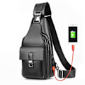 Miniatyrbillede 1 af 5: Herre USB Brysttaske Anti Tyveri Sports Sling Taske Med USB Opladning Vandtæt Only Chest Bag Black With USB Port