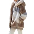 Miniatyrbillede 1 af 5: Vinter Fritidskåbe til Kvinder Hættefarveblok Patchwork Kåbe til Middagsselskaber 4XL Khaki