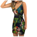 Miniatyrbilde 1 av 5: Dame V-hals Bodycon Kort Kjole Blomsterprint Spaghettistropp Kjole Green L