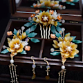 Miniatyrbillede 5 af 5: Hårnål med kvast Hovedbeklædning Sæt Klassisk Antik Blomster Hårnål Til Kolleger Kone Mor Set 9