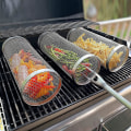 Miniatyrbilde 3 av 5: Bbq Rullende Grillkurv, Grillkurv i Rustfritt Stål med Trådnett, Bærbart Utendørs Campingkokekar for Grønnsaker