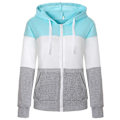 Miniatyrbillede 1 af 2: Hættetrøjer til Kvinder Farveblok Hættetrøje Basic Lynlås Jersey Jakke Langærmet Top Med Lommer Plus Størrelse Blue gray L