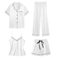 Miniatyrbild 3 av 5: Dam 4-delad pyjamas set, siden satin nattkläder sexig cami Black L