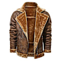 Miniatyrbillede 2 af 5: Herre Faux Læderjakke Sherpa Aviator Bomberjakke Brown M