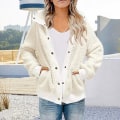 Miniatyrbillede 3 af 5: Kort Vinter Cardigan til Kvinder Langærmet Plys Frakke Med Dobbelte Lommer Ensfarvet XL Apricot