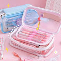 Miniatyrbillede 4 af 5: Penneetui med lynlås, brevpapir taske transparent organiseringsboks pink
