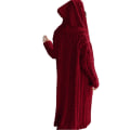 Miniatyrbillede 1 af 5: Afslappet Strikket Langt Overtøj Med Hætte Og Sidelomme Dame Efterår Vinter Frakke 4XL Wine Red
