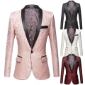 Miniatyrbillede 2 af 3: Herre Blomstret Revers Blazer Jakkesæt Print Dinner Smokingjakke light green l