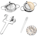 Miniatyrbillede 1 af 5: Dumpling Maker Sæt, 4 stk. Empanadas Presse Sæt i Rustfrit Stål, Dumpling Presseforme Skindskærer Fyldeske Til Køkkentilbehør