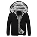 Miniatyrbillede 2 af 2: Vinter Herre Tyk Fleece Sweater Plysfor Åben Front Lynlås Cardigan Hættetrøje Ensfarvet Til Afslappet Brug Ny 4XL Black