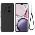 For Honor Magic7 Lite 5G Deksel Flytende Silikon Telefon Bakdeksel med Håndstropp Black