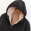 Miniatyrbilde 4 av 5: Hettejakke for kvinner, plysjfôr, cellequiltet kort jakke med glidelåslukking 2XL Black