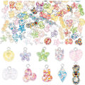 Miniatyrbillede 2 af 5: 100 stk. Blomster Charms Hjerte Stjerne Vedhæng Sommerfugl Charms 10 Stilarter Farverige Epoxy Resin Charms Søde Charms Sequin Vedhæng Chunk Charms til DIY Nøglering
