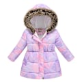 Miniatyrbillede 1 af 5: Pigevinterfrakke Jakke Hætte Børn Blomsterprint Parka Overtøj Purple 110