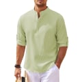 Miniatyrbilde 1 av 5: Høy kvalitet, langærmet skjorte med stående krage for menn, casual Green 2XL