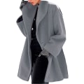 Miniatyrbilde 1 av 5: Motefarget ullfrakk for kvinner, trenchcoat, lang, varm vinterparka med revers gray L