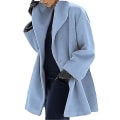 Miniatyrbilde 3 av 5: Motefarget ullfrakk for kvinner, trenchcoat, lang, varm vinterparka med revers brown M