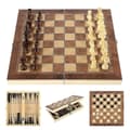 3 i 1 Trä Internationellt Schackset Backgammon Brädspel Damspel Pusselspel Fällbart Schackbräde 44x44cm