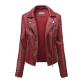 Miniatyrbillede 1 af 5: Dame Faux Læderjakke, Motorcykeljakker med Fuld Lynlås, Slim Fit Frakke Red 2XL
