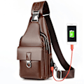 Miniatyrbillede 1 af 5: Herre USB Brysttaske Anti Tyveri Sports Sling Taske Med USB Opladning Vandtæt Only Chest Bag Brown With USB Port