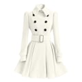 Miniatyrbild 4 av 5: Dam vinterrockar dubbelknäppt elegant vintage mode filt trenchcoat L Red