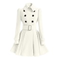 Miniatyrbild 4 av 5: Dam vinterrockar dubbelknäppt elegant vintage mode filt trenchcoat XL Red