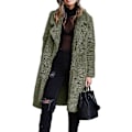 Miniatyrbillede 5 af 5: Lang damefrakke med reverskrave, lange ærmer og plys cardigan-overfrakke 3XL Army Green