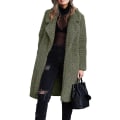 Miniatyrbillede 5 af 5: Lang damefrakke med reverskrave, lange ærmer og plys cardigan-overfrakke XL Army Green