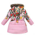 Miniatyrbillede 2 af 5: Pigevinterfrakke Jakke Hætte Børn Blomsterprint Parka Overtøj Pink 110