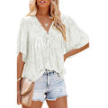 Miniatyrbilde 4 av 5: Kvinners V-hals Chiffon Trykte V-hals Avslappede Bluse Skjorte Topper Black 2XL