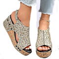 Miniatyrbillede 1 af 5: Sandaler Damer Tyk Sål Retro Sandaler Damer Sequin Nitter Velcro Sandaler Gold EU 36