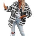 Miniatyrbillede 2 af 4: Dame Casual Plaid Langærmet Skjorte, Flannel Shacket Skjortejakker Black XL