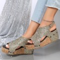 Miniatyrbillede 3 af 5: Sandaler Damer Tyk Sål Retro Sandaler Damer Sequin Nitter Velcro Sandaler Gold EU 38