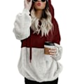 Miniatyrbillede 1 af 5: Blød Fuzzy Sweatshirt til Kvinder - Efterår & Vinter - Varmt Lynlås-Hoodie Trøje L Block Color Red