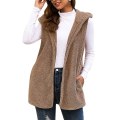 Miniatyrbild 1 av 5: Kvinnor Plysch Hoodied Väst Casual Vinter Höst Varm Ytterkläder Solid Coat Ny M D