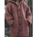 Miniatyrbilde 4 av 5: Hettegenser strikket genser dame høst vinter mellomlang ensfarget knappegenser 2XL Gray