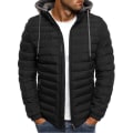 Miniatyrbild 1 av 5: Herrkappa Lös Passform Vit Ankdun Tjockad Hoodie Jacka Vinterkläder S Black
