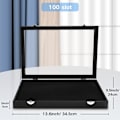 Miniatyrbillede 5 af 5: Ring Smykke Organizer Boks, 100 Slots Ringe Display Opbevaringskasse Øreringe Showcase - Sort Fløjl Smykkestativ Holder Bakke Med Gennemsigtigt Glaslåg -