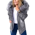 Miniatyrbild 1 av 5: Snygg Parka Retro Plysch Krage Denim Jackor Mode Fleece Fodrad Varm Mid-length M Gray