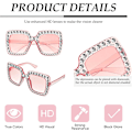 Miniatyrbillede 3 af 5: Oversized Rhinestone Solbriller Firkantede Unisex Diamant Bling Bling Briller Pink Gave